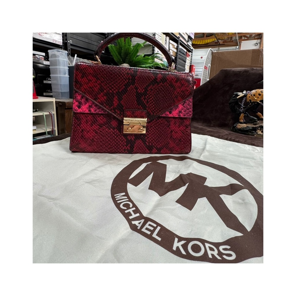 Michael Kors Burgundy Snake Print Top flap Shoulder/Crossbody bag EUC